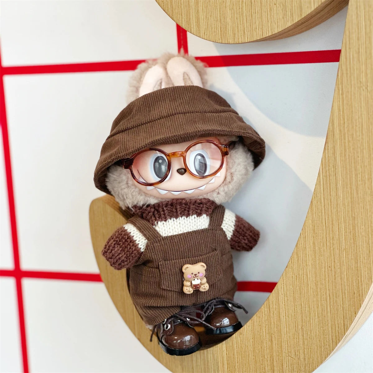17cm doll clothes Labubu doll clothes casual versatile sweater fisherman hat overalls changing clothes