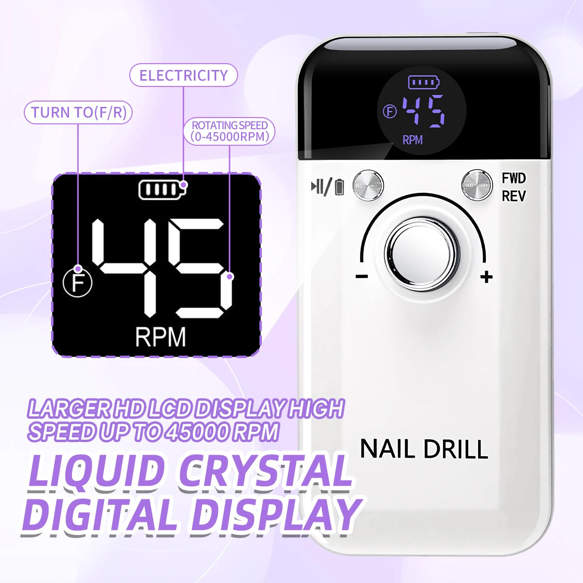 45000RPM Electric Nail Drill Machine Professional Nail Drills for Gel Nails Polish Rechargeable Portable Nail File Manicure Tool