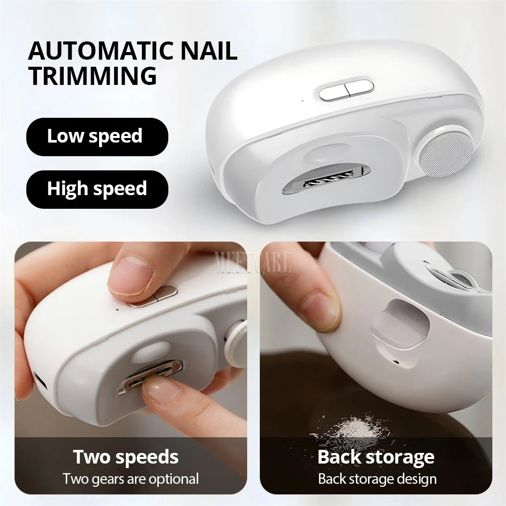 Electric Nail Clipper Grinding and Polishing with Light Automatic Nail Trimmer Rechargeable Nail Cutter Manicure for Baby Adult