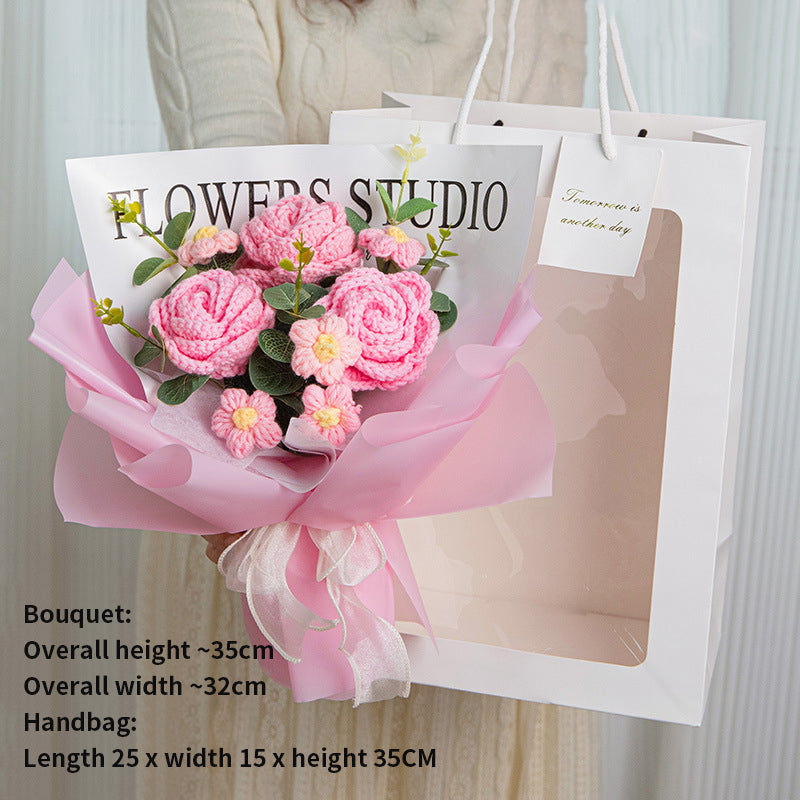 Crochet Flowers Bouquet, Handmade Knitted Bouquet, Crochet Bouquet Kit Knitted Fake Flower , Gift for Mother Wife Frend on Birthday Anniversary