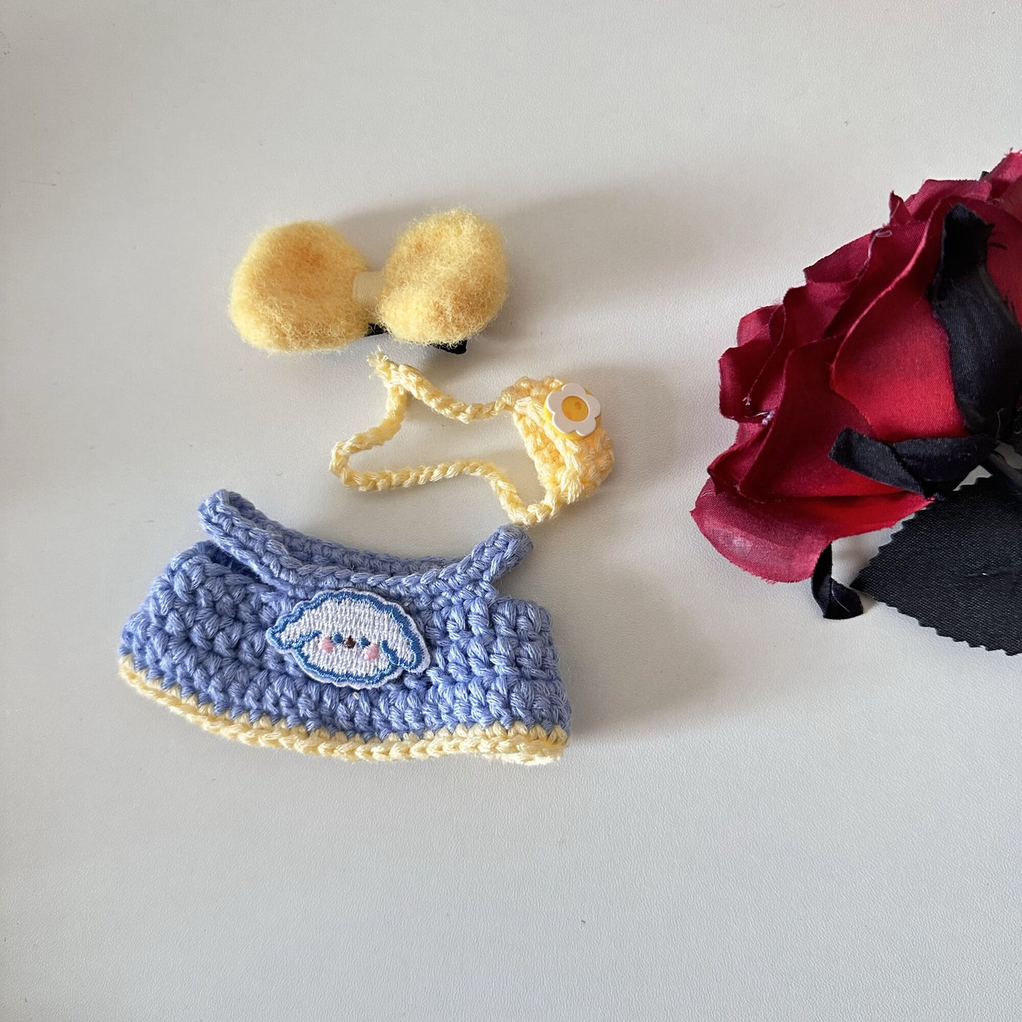 Doll'S Clothes Outfit Accessories For 15-17cm Labubu and 10cm cotton doll Bow hairpin messenger bag set