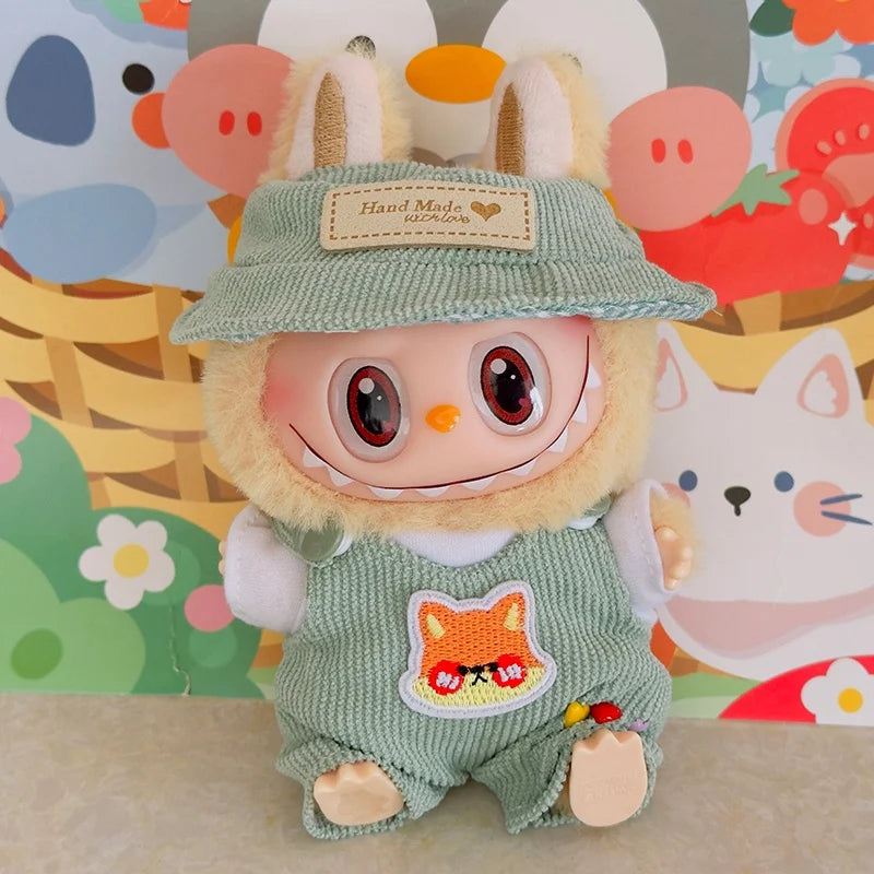 For 17cm Labubu Doll Fashion Set Cute White Shirt Hat Animal Overalls Doll Clothes Accessory Gift