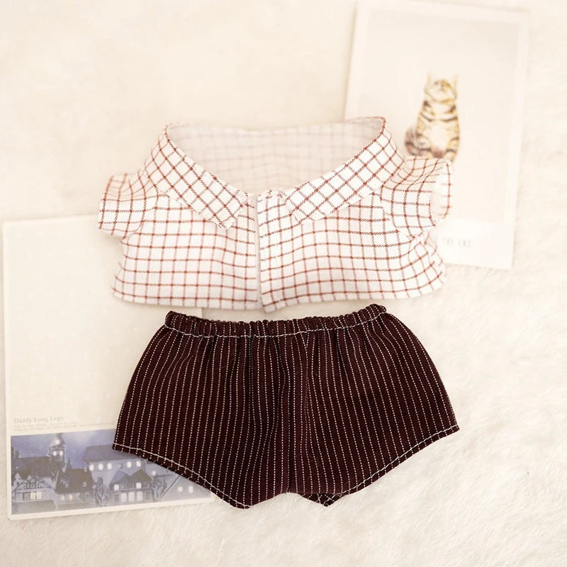 Hot Labubu Doll Clothes Fashion Clothes Hat Plaid Shirt Vertical Stripe Shorts For 17cm Doll Clothes Dolls Accessories Gift