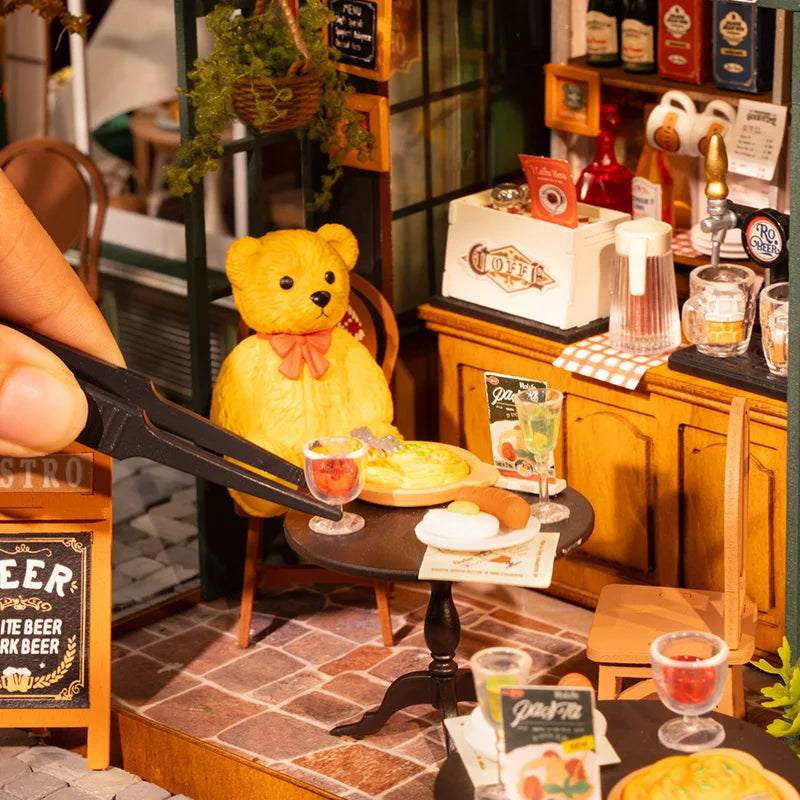 Bear Restaurant Miniature Kit DIY Dollhouse 3D Bistro Bar Design