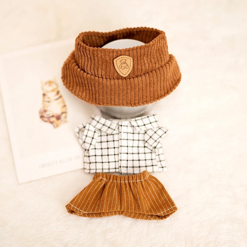 Hot Labubu Doll Clothes Fashion Clothes Hat Plaid Shirt Vertical Stripe Shorts For 17cm Doll Clothes Dolls Accessories Gift