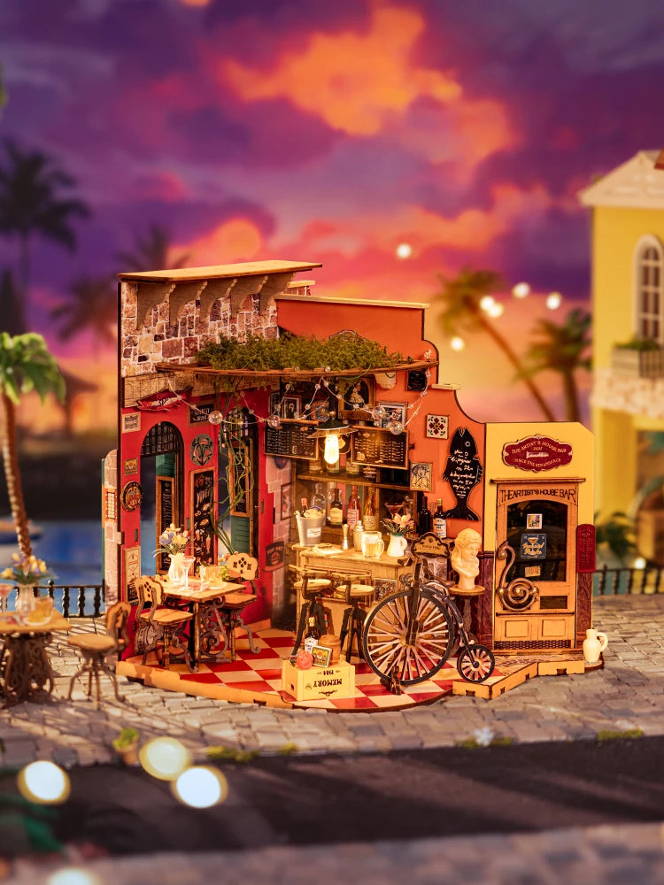 Cheers Bar & Dining Miniature House Kit DIY Dollhouse 3D Assembly Toys