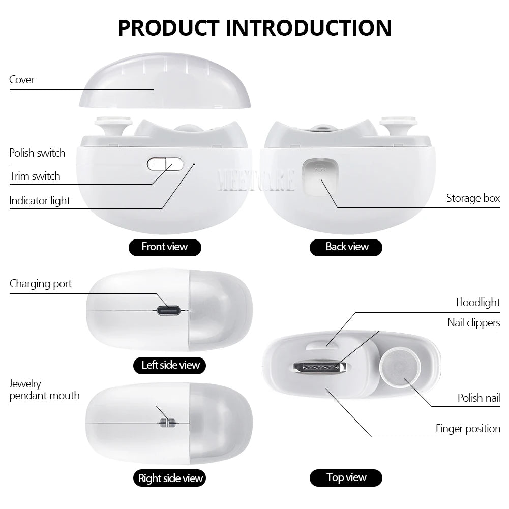 Electric Nail Clipper Grinding and Polishing with Light Automatic Nail Trimmer Rechargeable Nail Cutter Manicure for Baby Adult