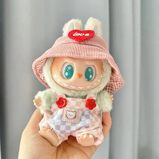 15/17cm Doll'S Clothes Outfit Accessories For Korea Kpop Exo Ropa Labubu V1 V2 V3 Dolls Plaid overalls Bib Pants Clothing