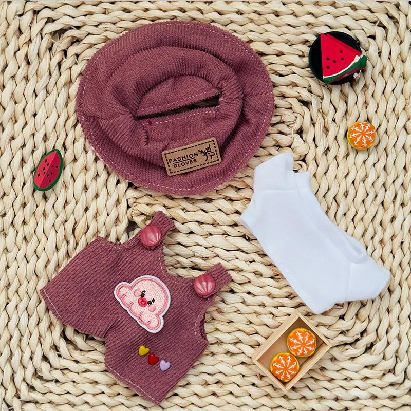 For 17cm Labubu Doll Fashion Set Cute White Shirt Hat Animal Overalls Doll Clothes Accessory Gift