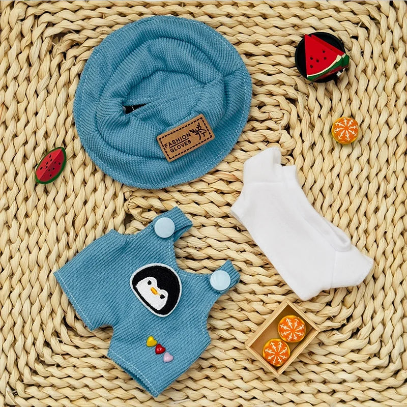 For 17cm Labubu Doll Fashion Set Cute White Shirt Hat Animal Overalls Doll Clothes Accessory Gift