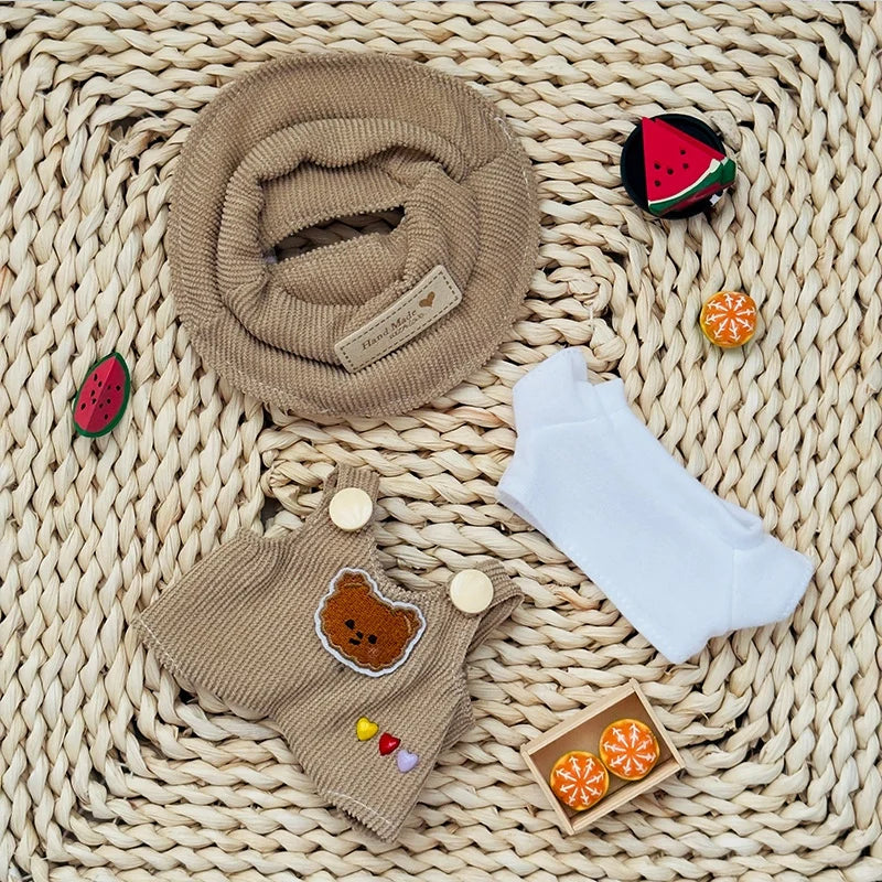 For 17cm Labubu Doll Fashion Set Cute White Shirt Hat Animal Overalls Doll Clothes Accessory Gift