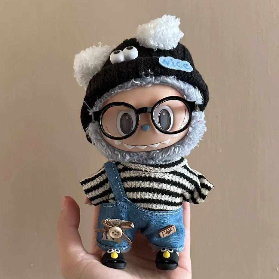 17cm Mini Plush Doll'S Clothes Outfit Accessories For Korea Kpop Exo Labubu Idol Striped clothes eyes shoes suit Clothing Gift