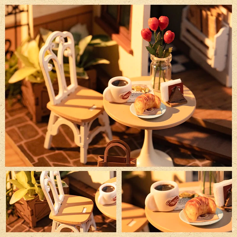 Café Miniature House Kit DIY Dollhouse 3D Wooden Assembly Building Toys