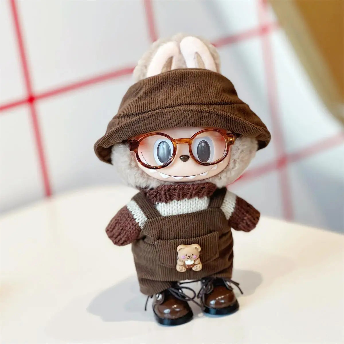 17cm doll clothes Labubu doll clothes casual versatile sweater fisherman hat overalls changing clothes