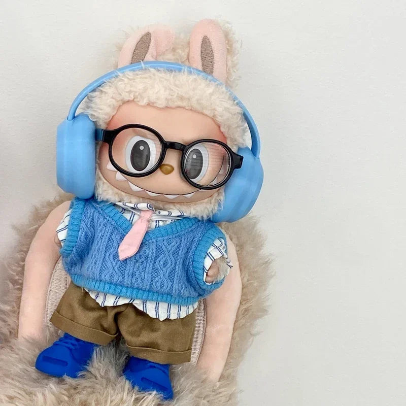 Doll'S Clothes Outfit Accessories for 15-17cm Labubu and Cotton Doll Vest Uniform Headset Earphone Set Clothing Gift