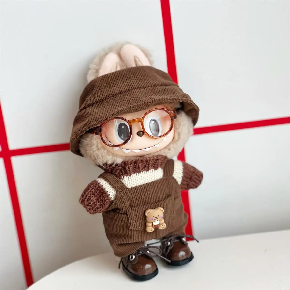 17cm doll clothes Labubu doll clothes casual versatile sweater fisherman hat overalls changing clothes