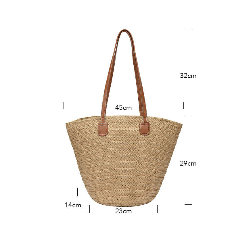 Women's Large Capacity Shoulder Bag Summer Straw Woven Basket Handbag Fashionable Women's Beach Tote Bag