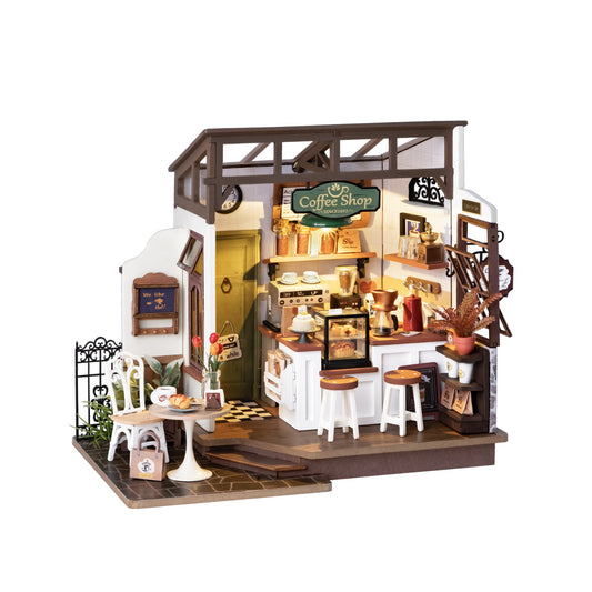 Café Miniature House Kit DIY Dollhouse  3D Wooden Assembly Building Toys