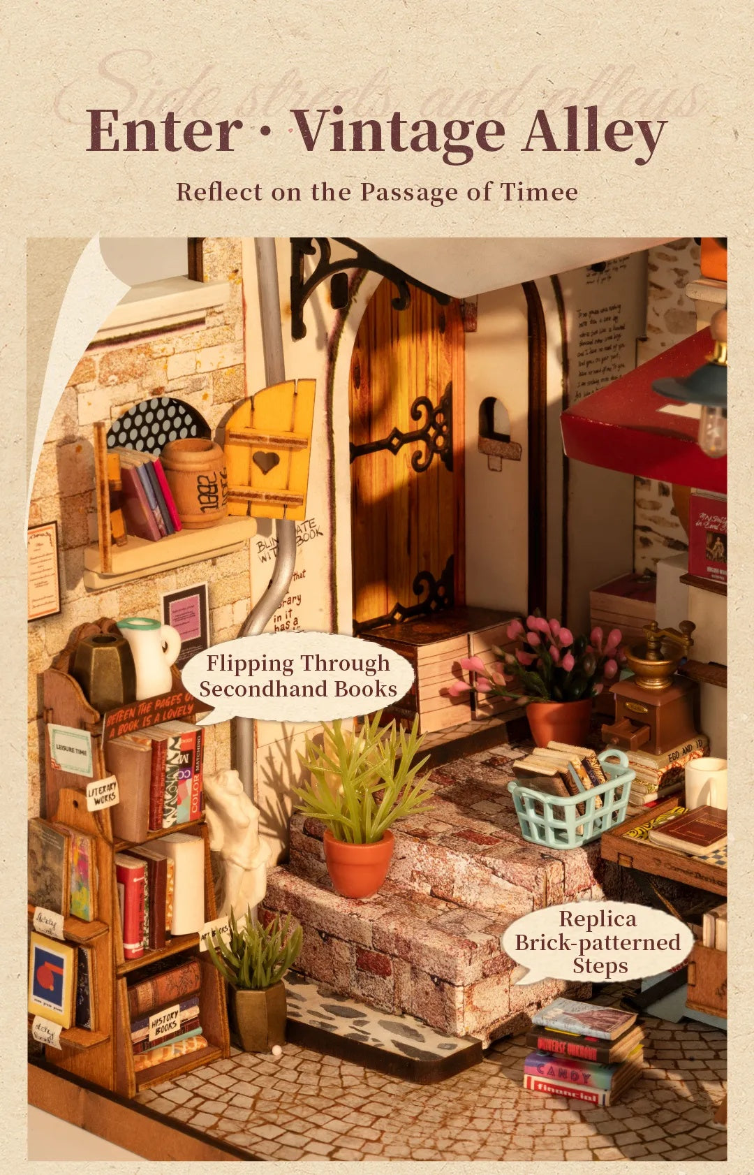 Corner Bookstore Miniature House Kit DIY Dollhouse 3D Assembly Toys