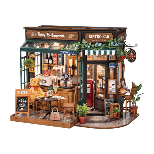 Bear Restaurant Miniature Kit DIY Dollhouse 3D Bistro Bar Design