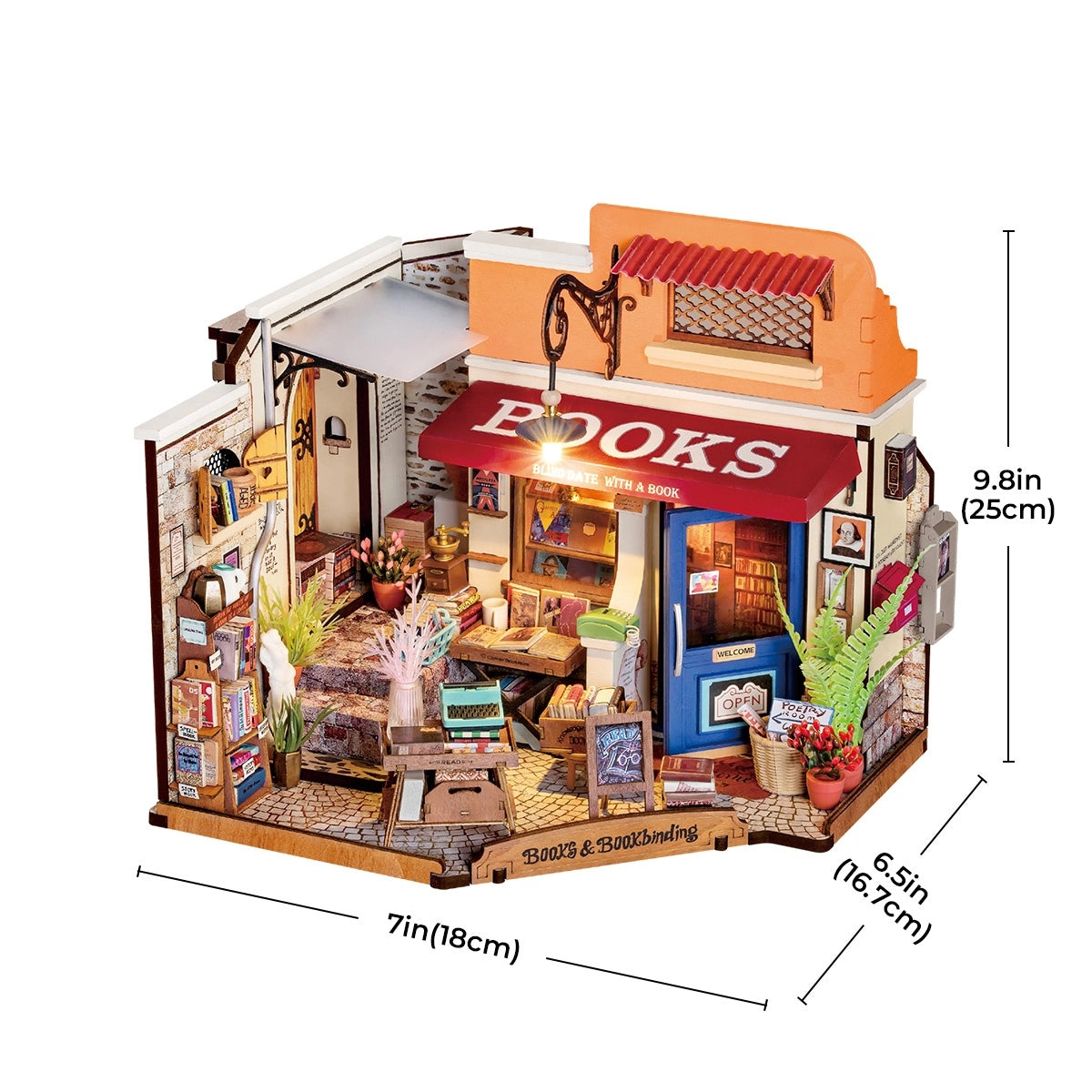 Corner Bookstore Miniature House Kit DIY Dollhouse 3D Assembly Toys