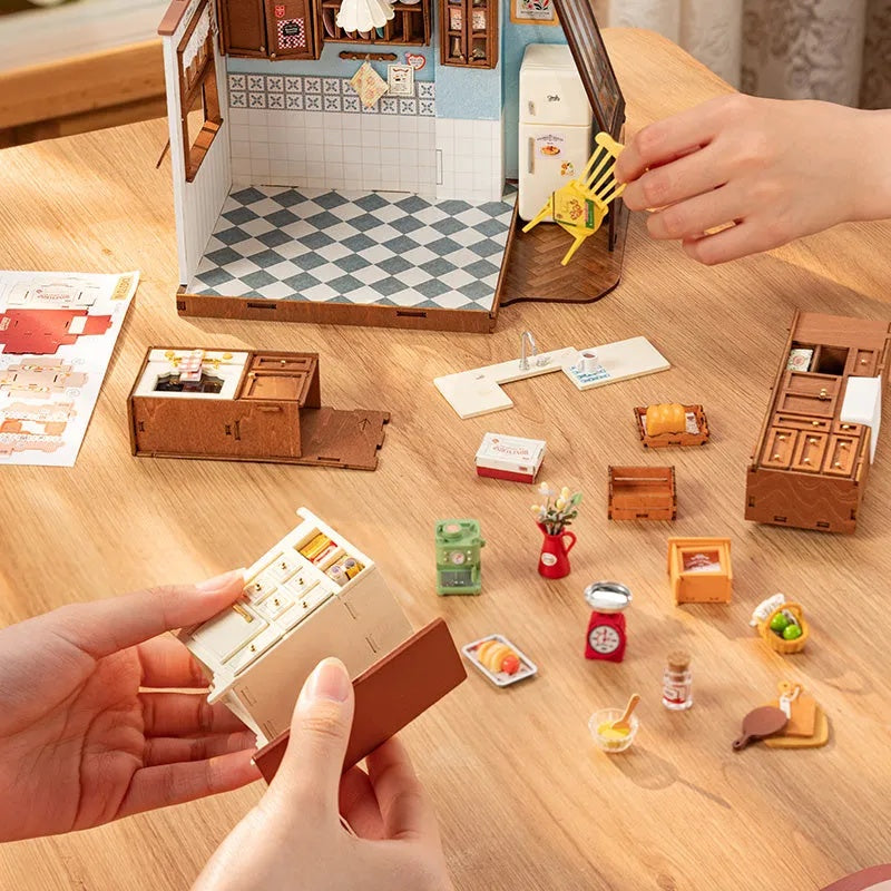 Baking Kitchen Miniature House Kit DIY Dollhouse 3D Assembly Toys