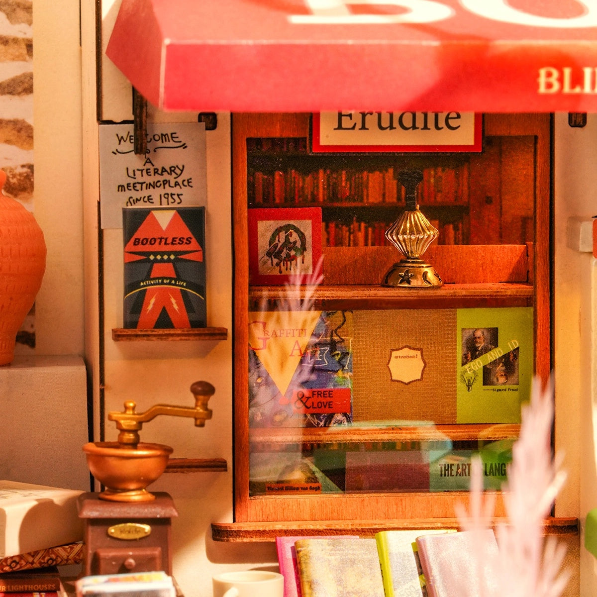 Corner Bookstore Miniature House Kit DIY Dollhouse 3D Assembly Toys
