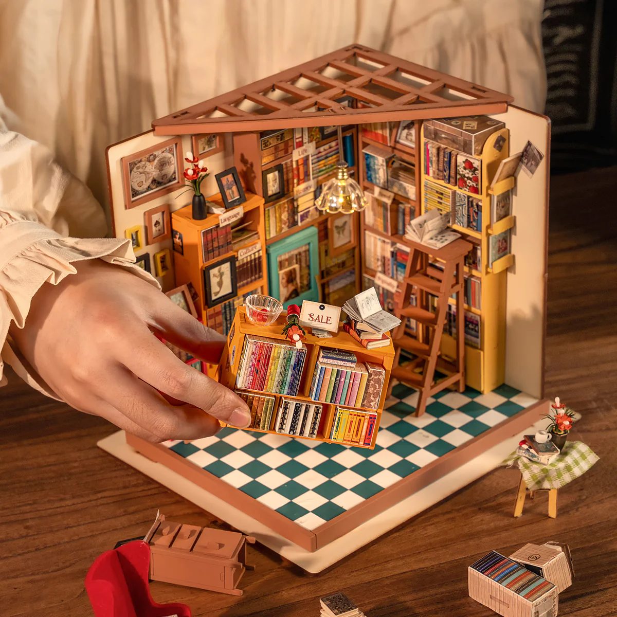 Sam's Bookstore Miniature House Kit DIY Dollhouse 3D Assembly Toys