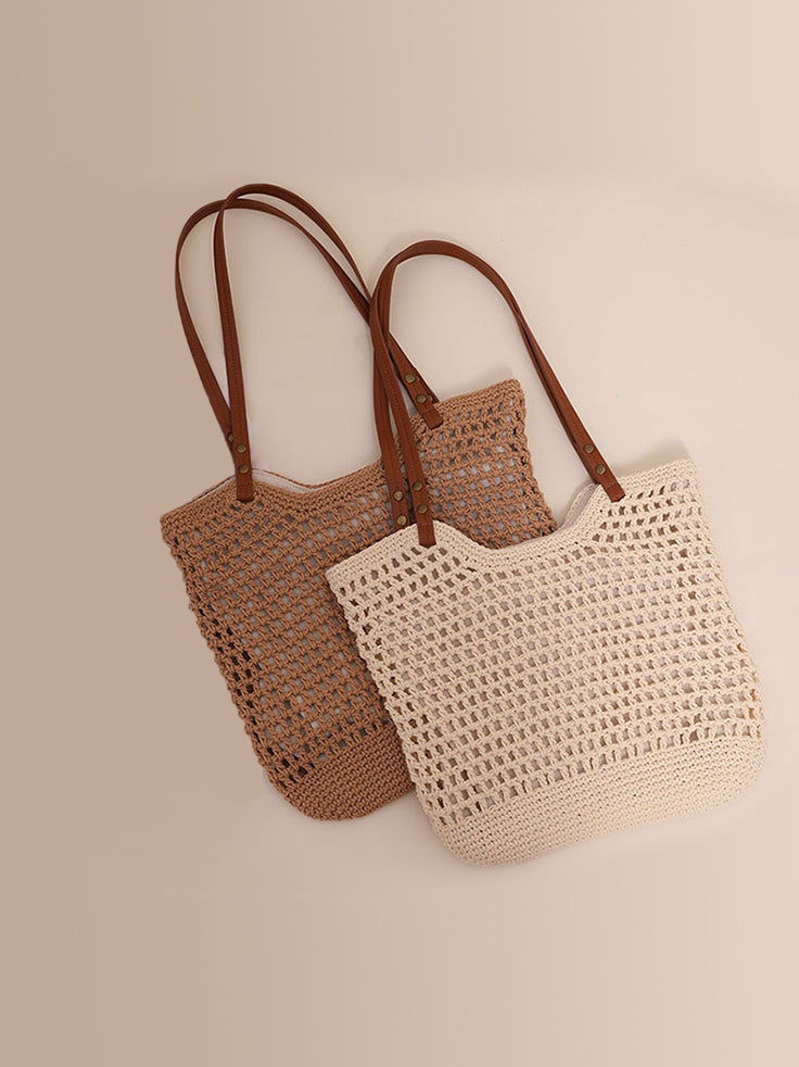 Túi Tote Đan Móc Túi Đeo Vai Đan Cho Nữ Túi Mua Sắm Vải Bông Cổ Điển Túi Xách Tay Nữ