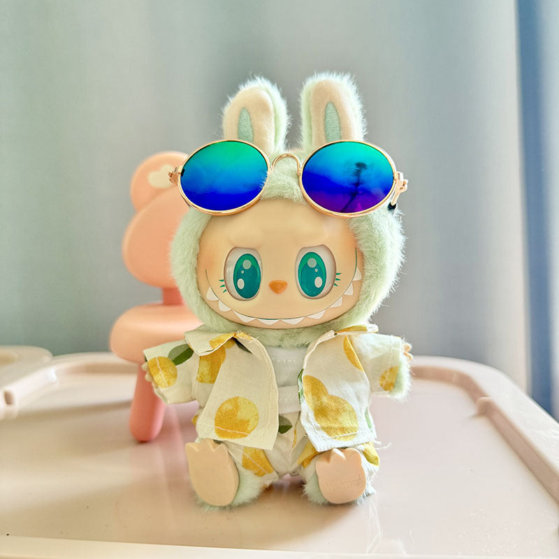 Hawaii Original Luxury Clothes for Labubu V1 V2 Cute Shark Duck Shoes Shirt Pants Glasses Beach Clothes Suit for Labubu
