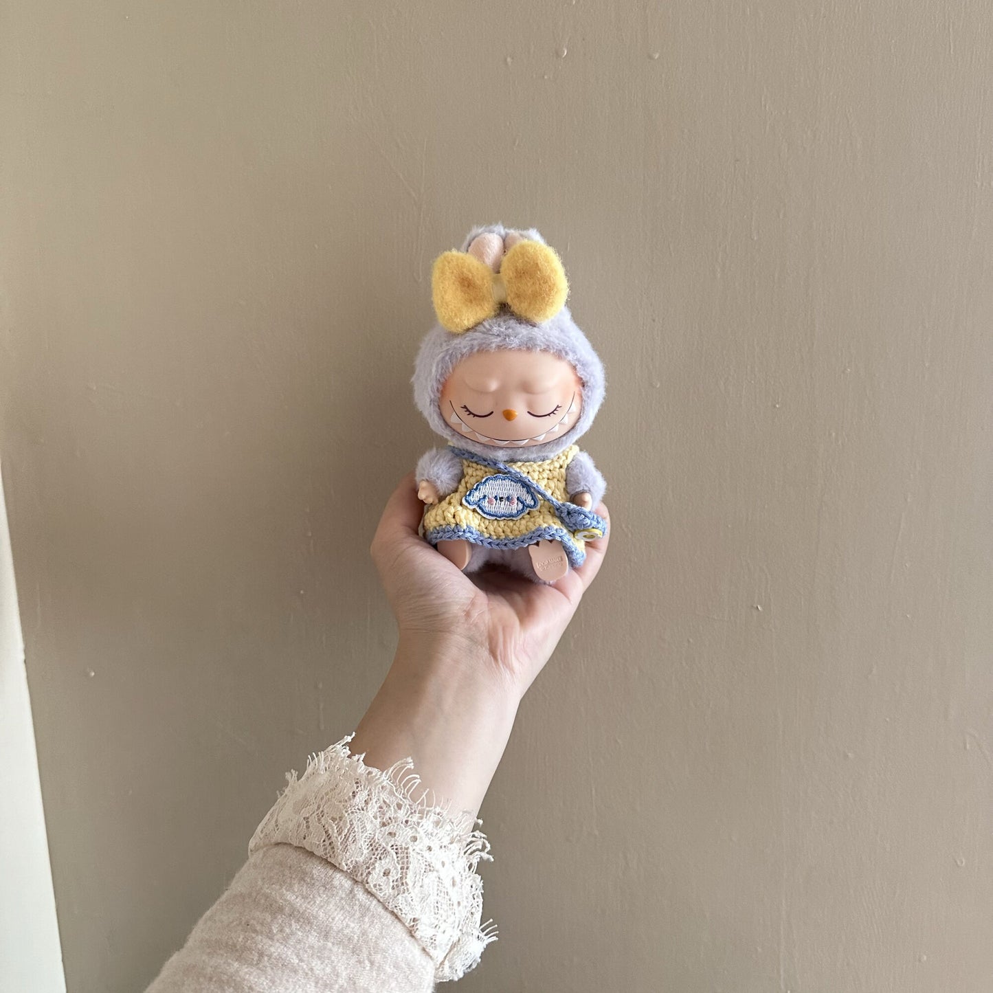 Doll'S Clothes Outfit Accessories For 15-17cm Labubu and 10cm cotton doll Bow hairpin messenger bag set