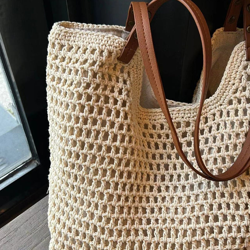 Túi Tote Đan Móc Túi Đeo Vai Đan Cho Nữ Túi Mua Sắm Vải Bông Cổ Điển Túi Xách Tay Nữ