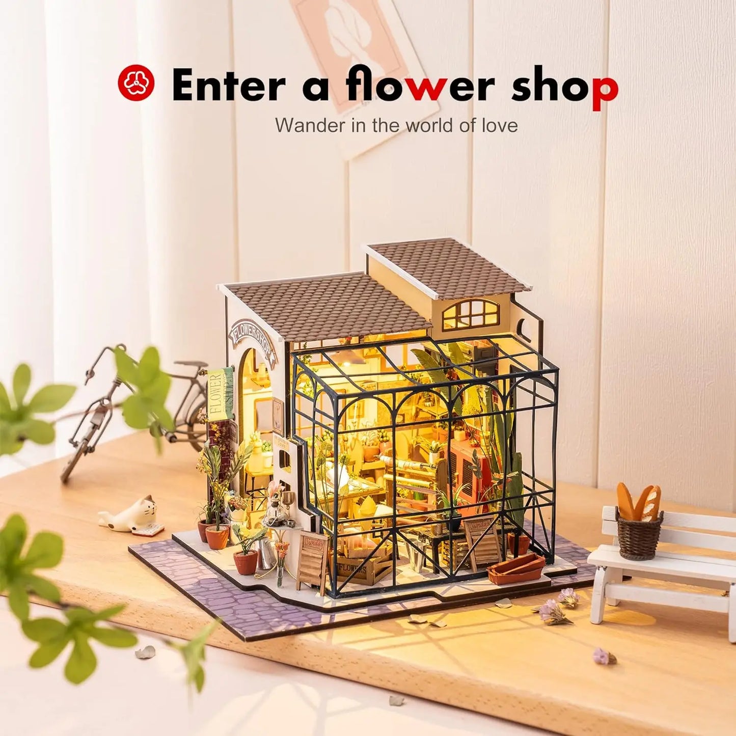 Emily's Flower Shop Miniature House Kit DIY Dollhouse 3D Assembly Toys