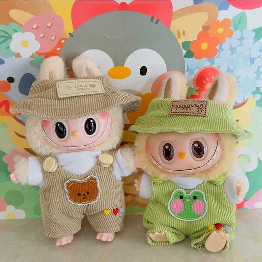 For 17cm Labubu Doll Fashion Set Cute White Shirt Hat Animal Overalls Doll Clothes Accessory Gift