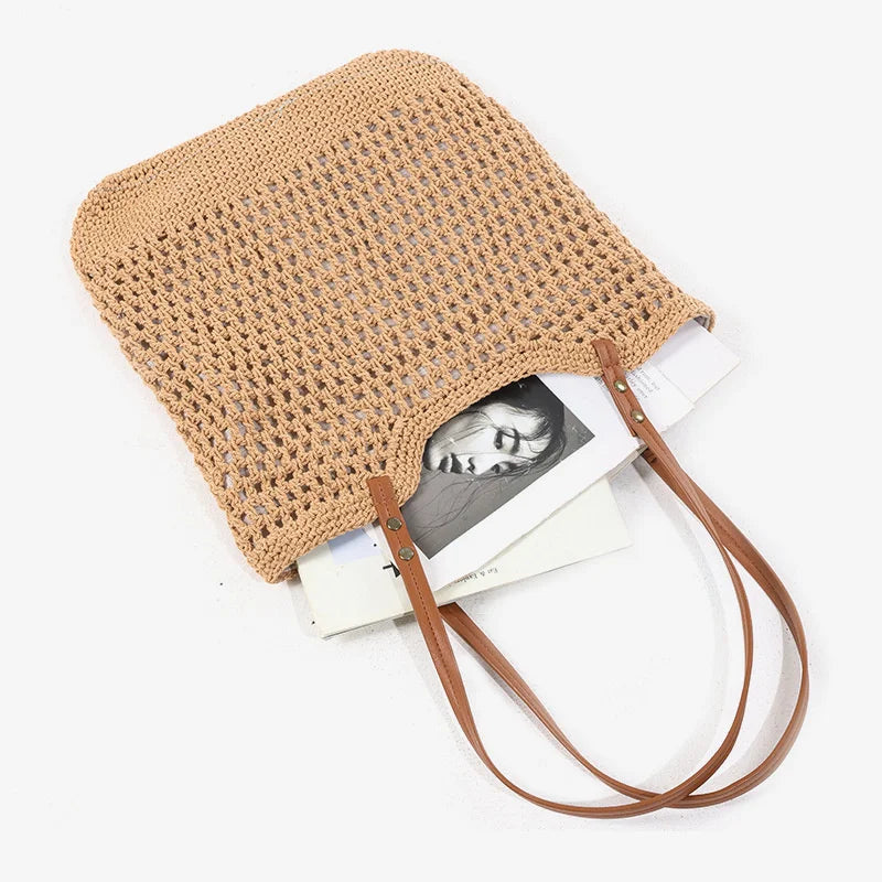 Túi Tote Đan Móc Túi Đeo Vai Đan Cho Nữ Túi Mua Sắm Vải Bông Cổ Điển Túi Xách Tay Nữ