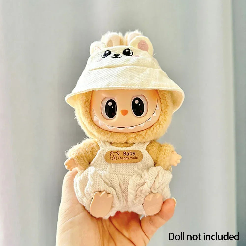 17cm Mini Plush Doll'S Clothes Outfit Accessories for Korea Kpop Exo Labubu II Idol Dolls Sitting Party Plaid Overalls Clothing