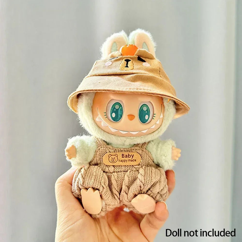 17cm Mini Plush Doll'S Clothes Outfit Accessories for Korea Kpop Exo Labubu II Idol Dolls Sitting Party Plaid Overalls Clothing