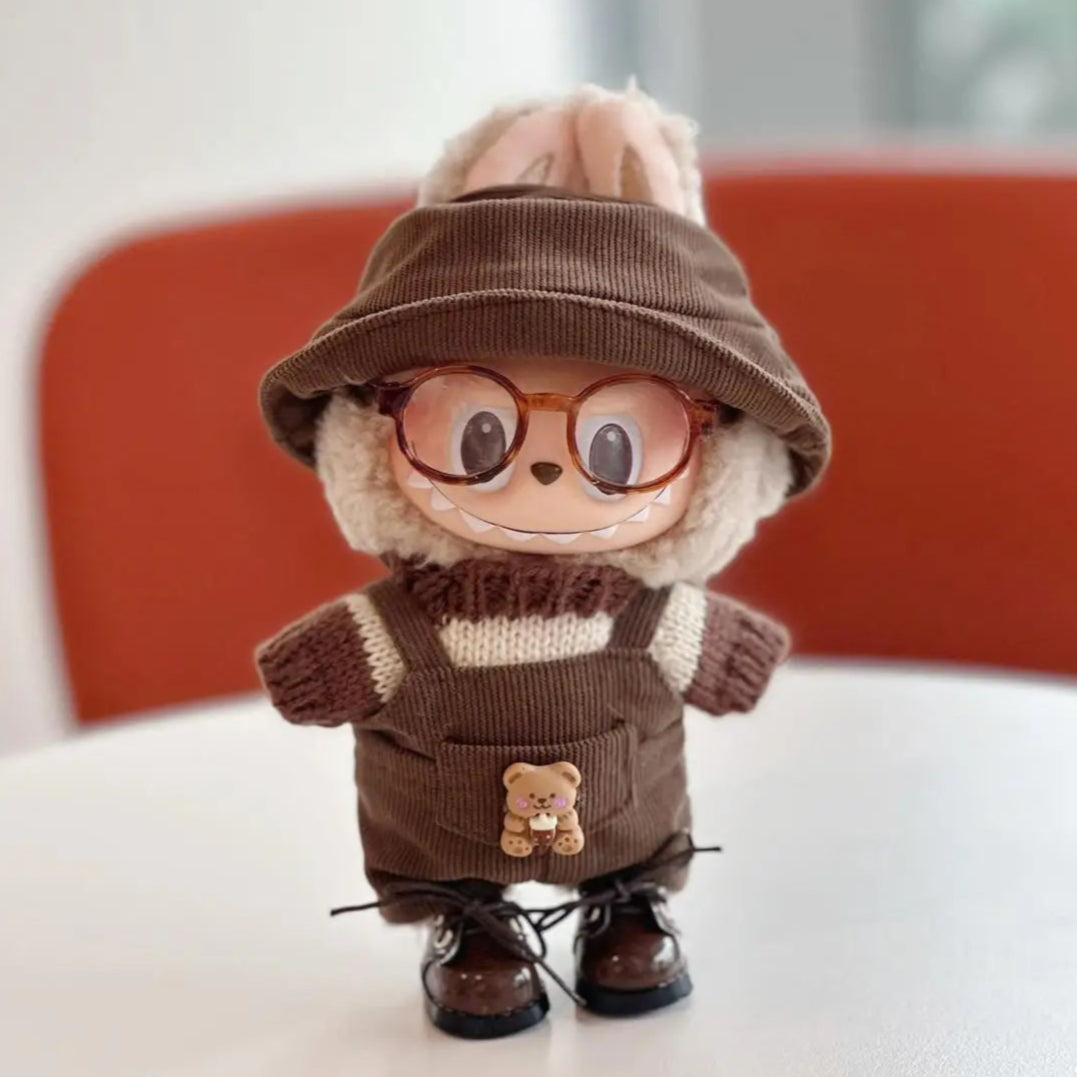 17cm doll clothes Labubu doll clothes casual versatile sweater fisherman hat overalls changing clothes