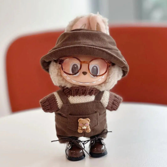 17cm doll clothes Labubu doll clothes casual versatile sweater fisherman hat overalls changing clothes