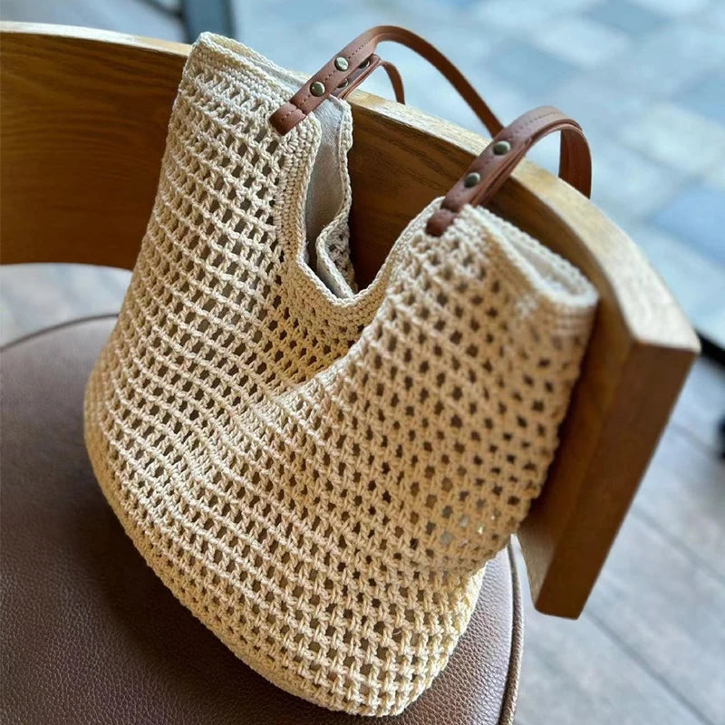 Túi Tote Đan Móc Túi Đeo Vai Đan Cho Nữ Túi Mua Sắm Vải Bông Cổ Điển Túi Xách Tay Nữ