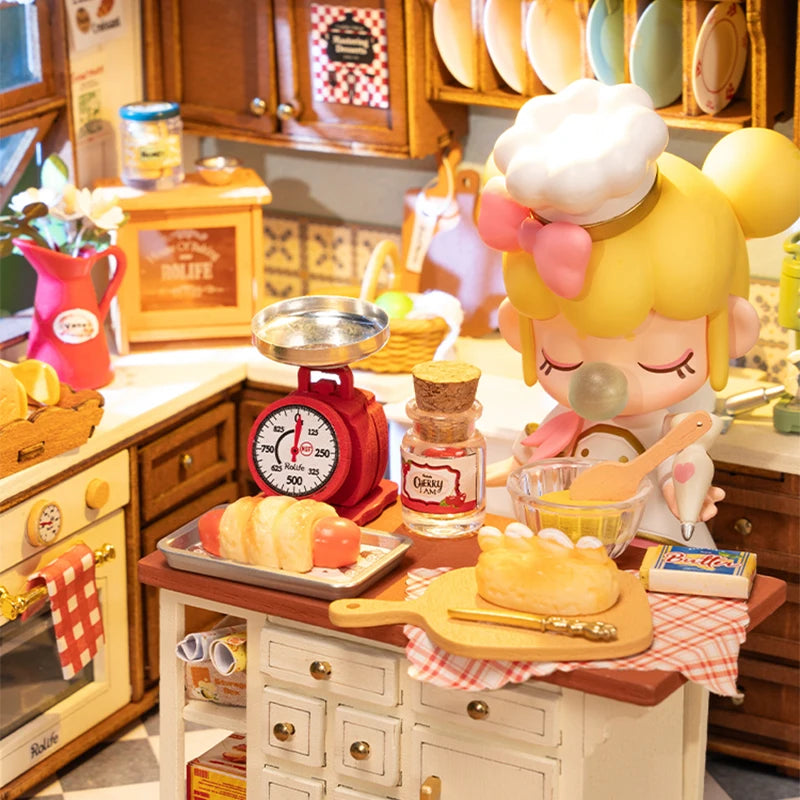 Baking Kitchen Miniature House Kit DIY Dollhouse 3D Assembly Toys