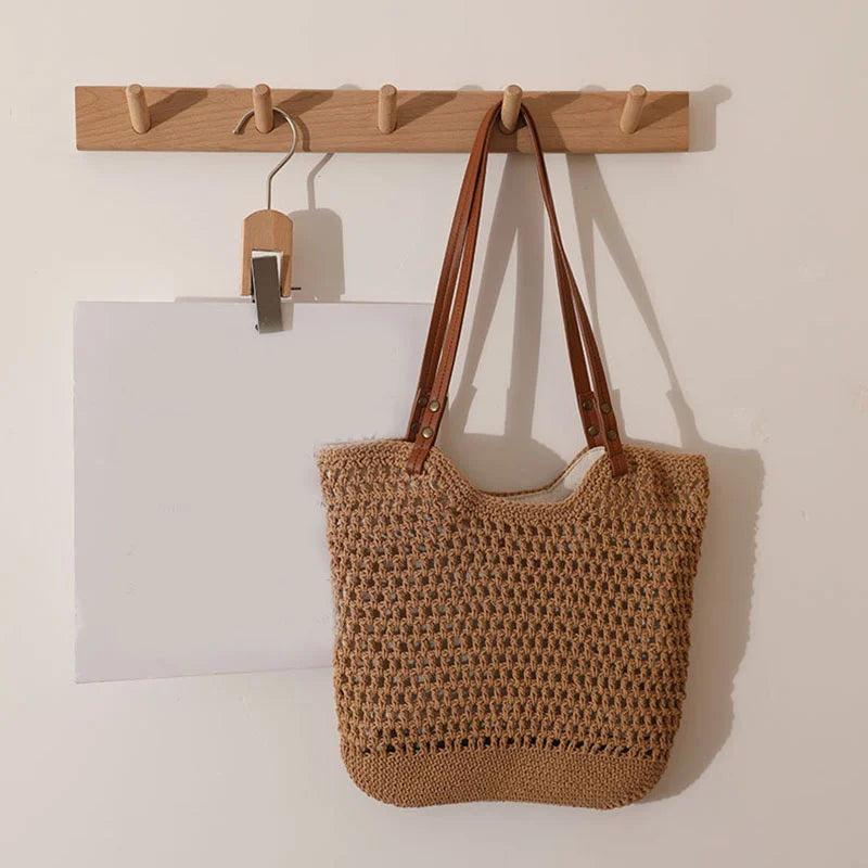 Túi Tote Đan Móc Túi Đeo Vai Đan Cho Nữ Túi Mua Sắm Vải Bông Cổ Điển Túi Xách Tay Nữ