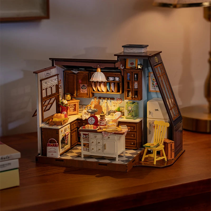 Baking Kitchen Miniature House Kit DIY Dollhouse 3D Assembly Toys