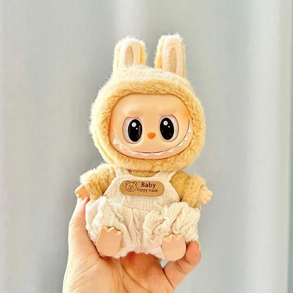 17cm Mini Plush Doll'S Clothes Outfit Accessories for Korea Kpop Exo Labubu II Idol Dolls Sitting Party Plaid Overalls Clothing
