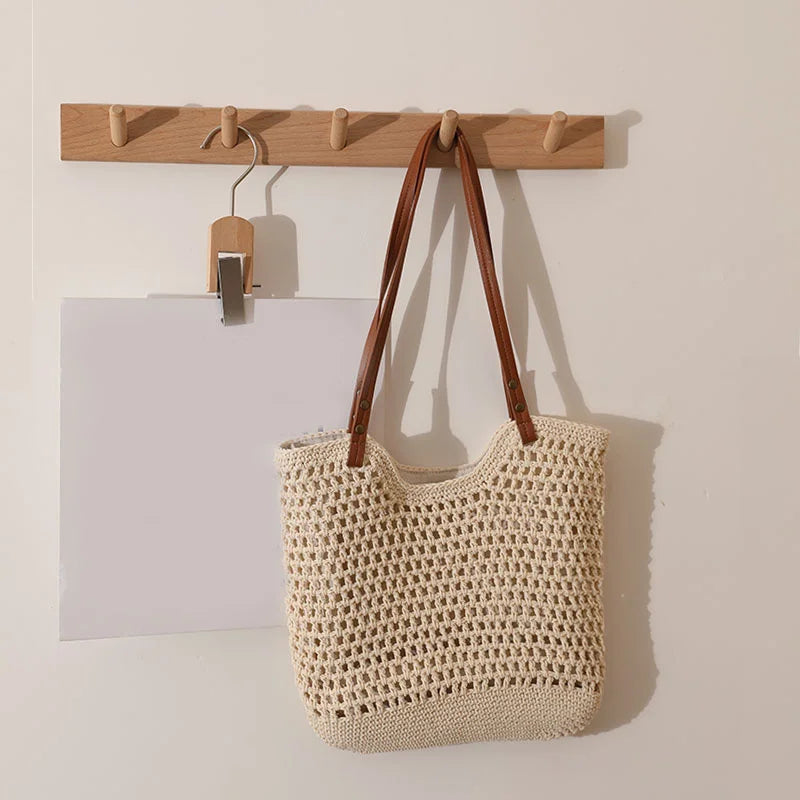 Túi Tote Đan Móc Túi Đeo Vai Đan Cho Nữ Túi Mua Sắm Vải Bông Cổ Điển Túi Xách Tay Nữ