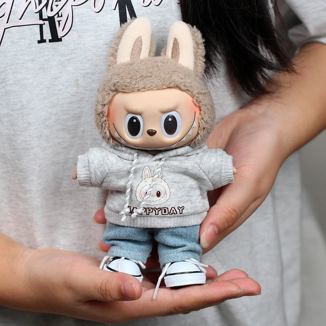 For 17cm Labubu Clothes I II Idol Dolls Accessories Sweatshirt Heart-Beating Hoodie Macaron For Labubu Doll Jeans Clothes