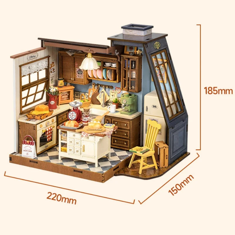 Baking Kitchen Miniature House Kit DIY Dollhouse 3D Assembly Toys