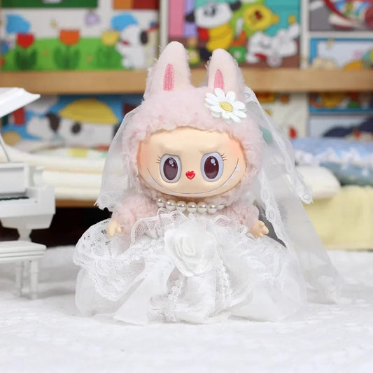 For 17cm Labubu Baby Clothes Vinyl Pendant Outfit Wedding Dress Heart Macaron for Labubu Clothes