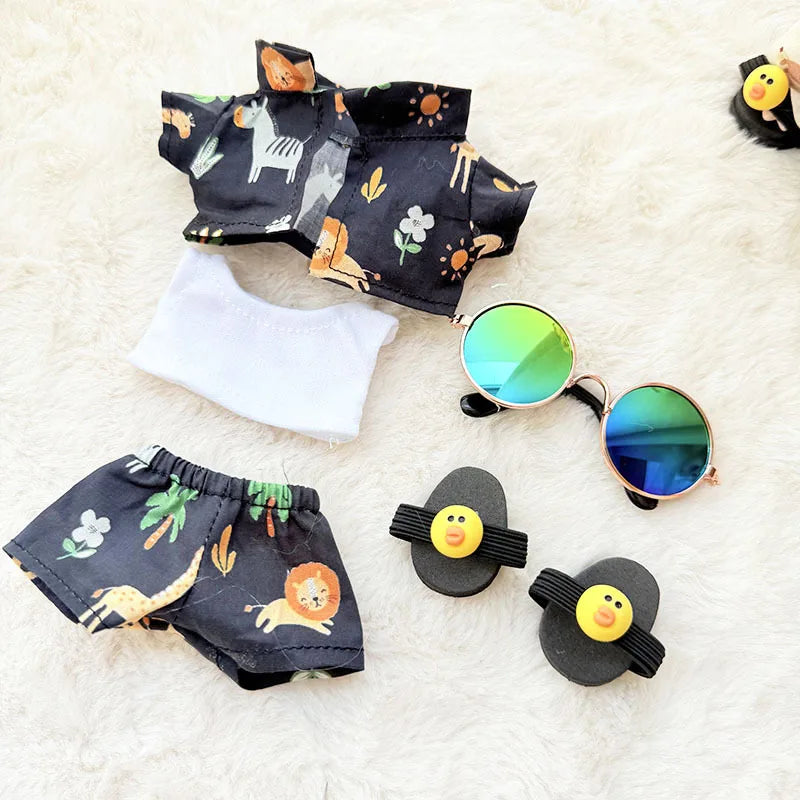 Hawaii Original Luxury Clothes for Labubu V1 V2 Cute Shark Duck Shoes Shirt Pants Glasses Beach Clothes Suit for Labubu