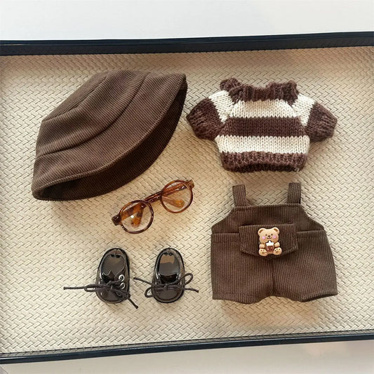 17cm doll clothes Labubu doll clothes casual versatile sweater fisherman hat overalls changing clothes
